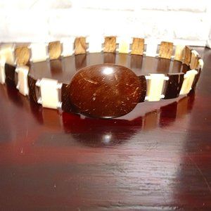 Authentic Handmade Coconut Shell Anson Belt two tone 36"- non stretch Natural